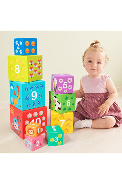 OEM Turn piramidă - set 10 cuburi din carton de stivuit, jucărie educativă pe...