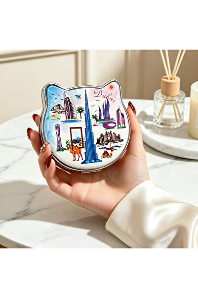 ARIANA Dubai Souvenir Compact Folding Makeup Mirror, Portable Cat Shape Metal...