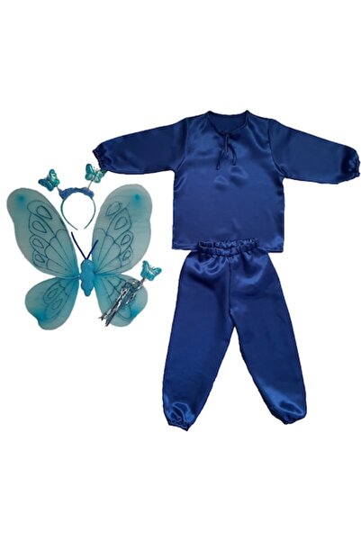 OEM Set costum petrecere copii Fluture Albastru cu aripi, 5-6 ani, 108-116cm