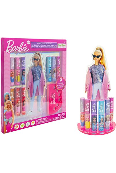 Barbie Plant-Based Lip Gloss Set with Display Stand, 9 Pieces