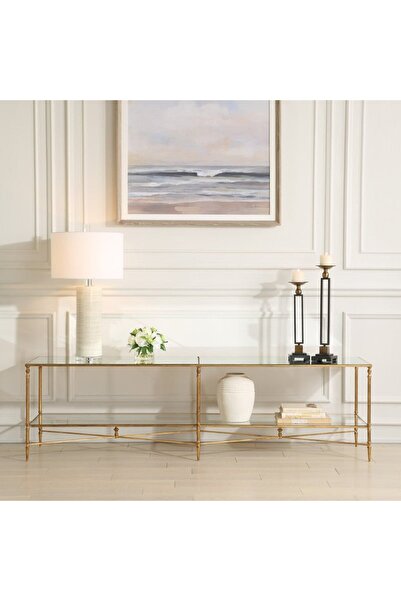 UTTERMOST وحدة تلفزيون هينزلر 200 واط × 56 ارتفاع × 48 عمق ذهبية اللون مع سطح...