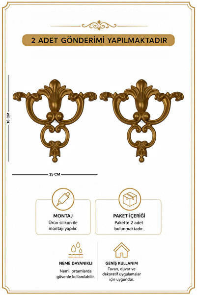 Dekonil Altın Dekoratif Duvar Çıta Motifi 15*16cm - 2'li