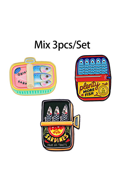 Choice 1 3pcs/Set Sardine Can Art Enamel Pin Creative Cartoon Fish Brooches B...