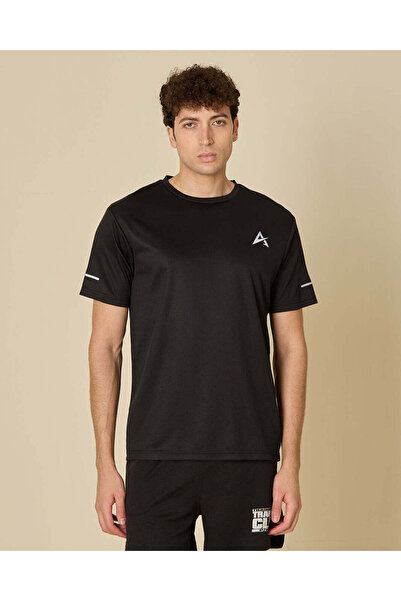REDTAG Men Black Printed Active T-Shirt