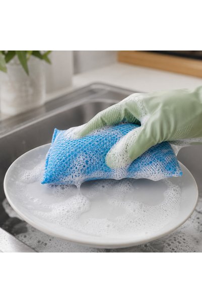 DUFF CLEAN مجموعة من 6 إسفنجات تنظيف + حامل إسفنجات هدية - إسفنجة ملونة لتنظيف الأطباق والتنظيف العام