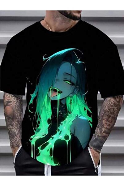 23ERVA Quick LookLocalMen'S Large Anime Graphic T-Shirt - Cyan Hair Character...