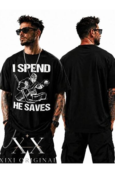 45 BPM Men's _I SPEND HE SAVES_ Graphic T-Shirt - Oversized Casual Round Neck...