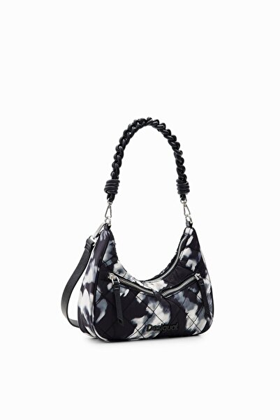 Desigual Geanta de mana si umar cu model si buzunare cu fermoar, Alb/Negru, 1...