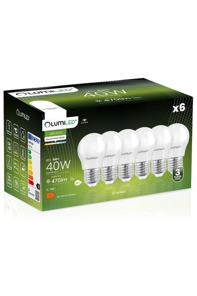 Lumiled 6x Bec LED E27 tip bilă P45 5W = 40W 470lm 4000K Neutră 180 °