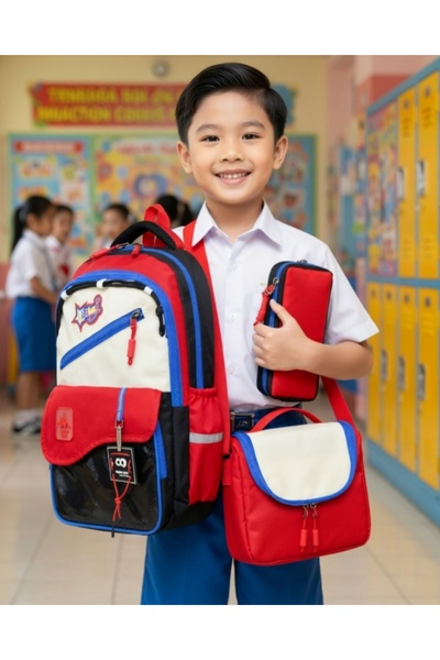 KY A+ Premium Quality Men's Red Primary School Orthopedic 3-Piece Set with Pe...