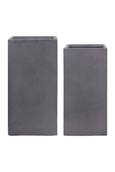 Sagebrook Home Resin, Set of 2 11/13"D Square Nested Planters, Gray