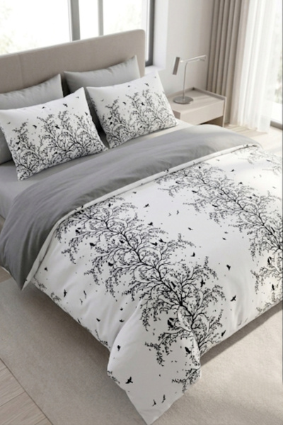 LaLiva Birds Street Double - Elastic Sheet - Cotton Duvet Cover Set