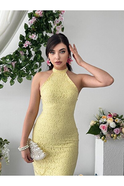 Moda Days Women's Sari Lace Dress Halter Neck Sleeveless Backless Bodycon Eve...
