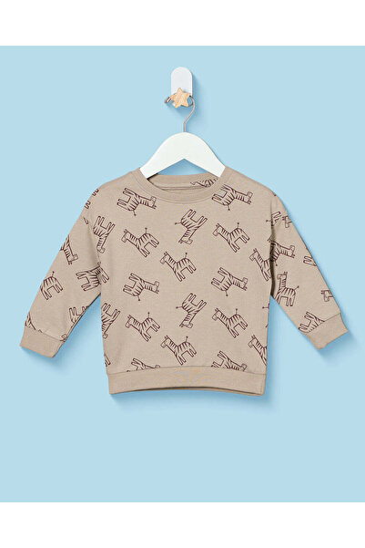 REDTAG Infant Boys Beige Zebra Crew Neck Sweatshirt