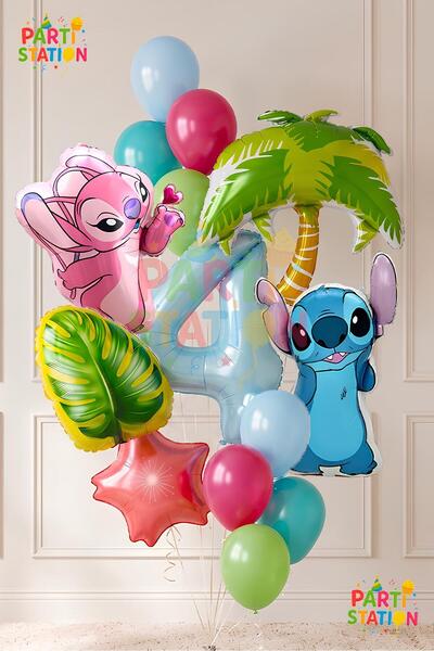 Parti Station Lilo Stitc Balloon and Angel Balloon 4 Years Old 14 Piece Giant...