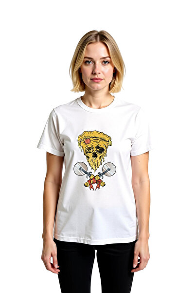 PayBuy Tricou de damă din bumbac cu imprimeu grafic, cu motiv de pizza și sch...