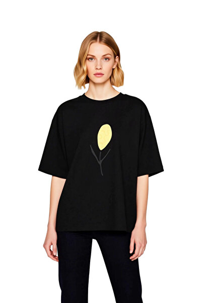 PayBuy Yellow Floral Print Women's Oversize T-Shirt with Touchable Leaves