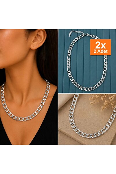 Bozhi Silver Color Figaro Chain Necklace Silver Minimal Elegance Steel
