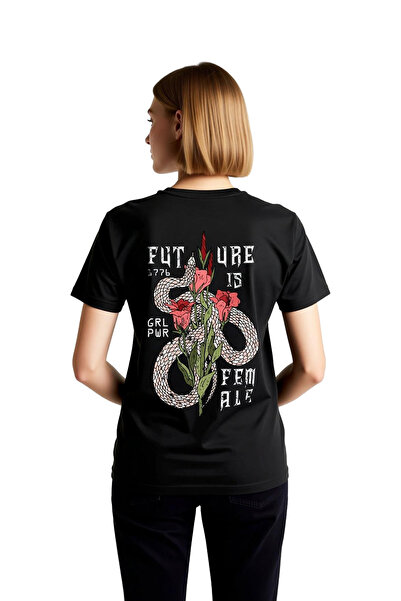 PayBuy Women's Graphic Printed T-Shirt Snake Flower Pattern Empowerment Messa...