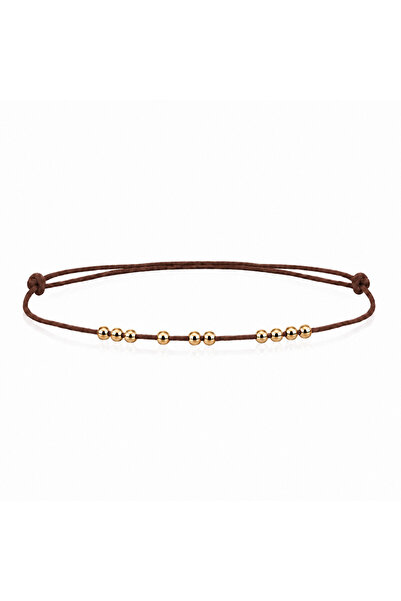 Femenino Gold Boncuklu Kahverengi İp Minimal Halhal