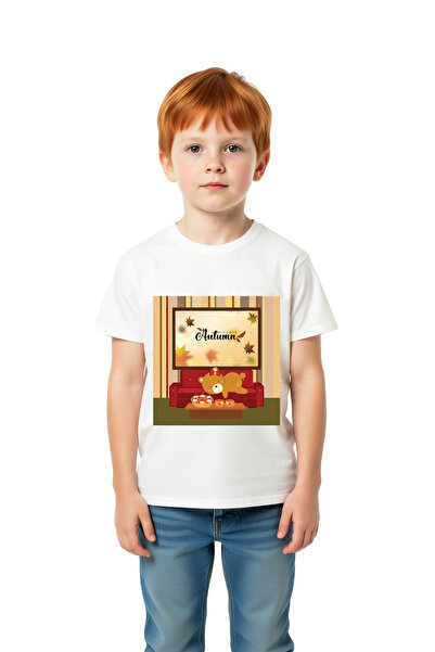 PayBuy Children's Autumn Themed Printed T-Shirt Relaxed Fit Short Sleeve Roun...