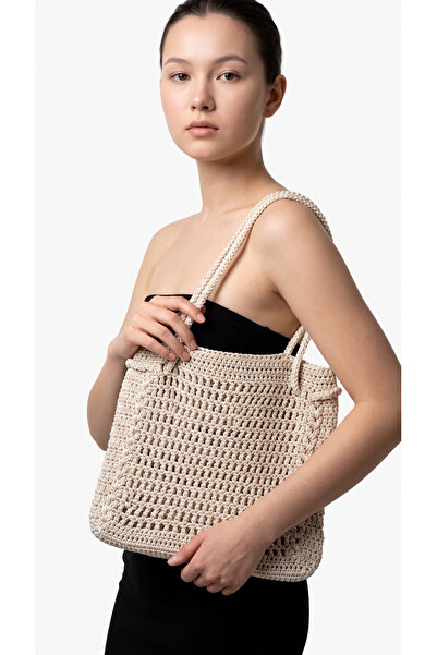 Melonndesign Melona Boutique Macrame Rope Cream Colored File Bag, Unlined, wi...