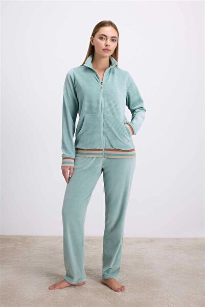 Seraviax Kadife Dokulu Uzun Kollu Sweatshirt ve Pantolon Takımı