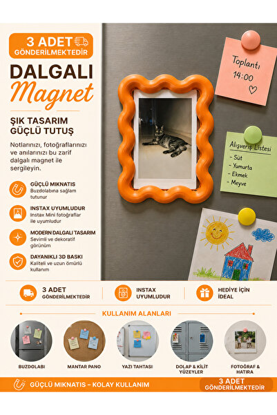 Formera Magnet 3'lü Dalgalı Instax Fotoğraf Çerçevesi – 3D Baskı Polaroid Min...