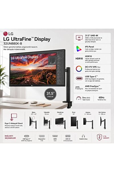 LG UltraFine Display 32UN880K-B 31.5'' 60Hz 5ms IPS UHD 4K Pivot 3840x2160 HD...