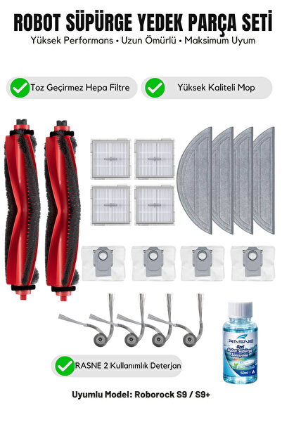 Asgard Grup Συμβατό με Roborock S9 / S9+: 2 κύριες βούρτσες, 4 πλαϊνές βούρτσ...