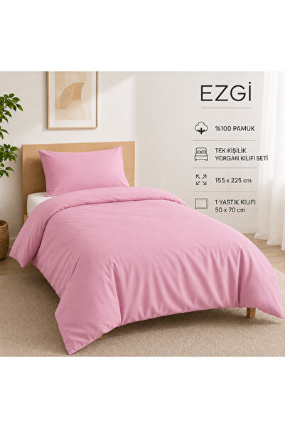 Ezgi 100% Cotton Zippered Single Duvet Cover and 1 Pillowcase with Cover Pink...