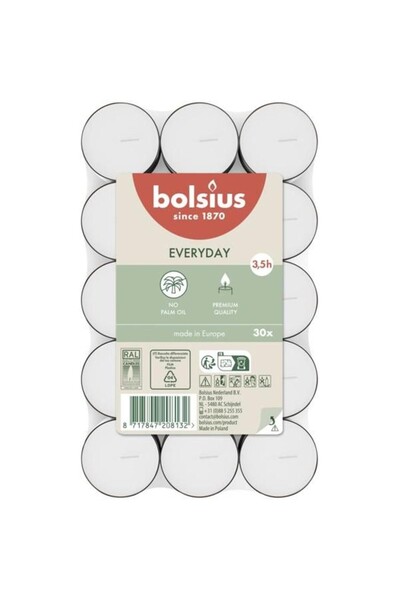 Bolsius Set 3 x Lumanari Pastila ED, 3.5 Ore, 30 Bucati,