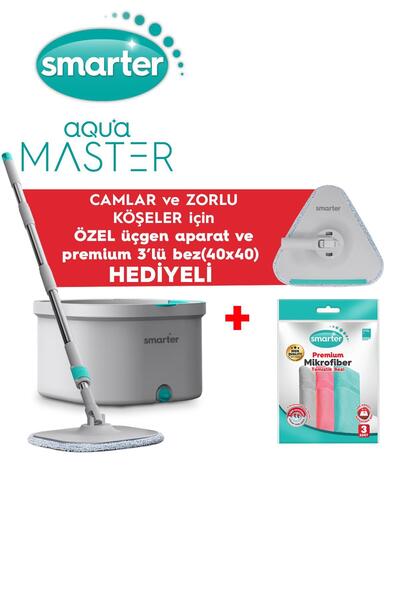 SMARTER Aqua Master Üçgen Aparat ve Premium Mikrofiber Bez 3’Lü 40x40 Hediyel...