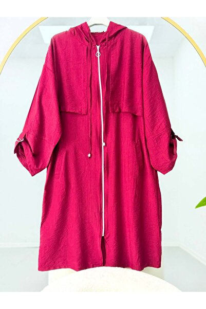 modasindoma Women's Hooded Zippered Metal Ring Detailed Cap Pink