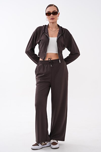 ŞİMAL Women's Zipper Detailed Hooded Modal Set 265055 -