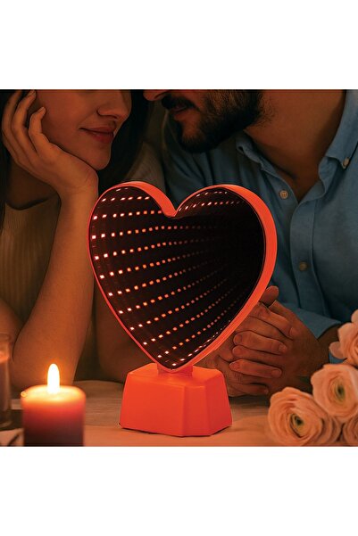 OEM Lampă LED roșie cu oglindă infinită în formă de inimă, 16x19cm