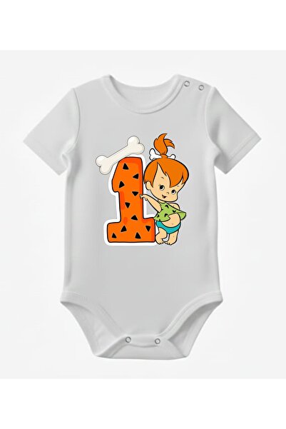 venüsdijital Çakiltaş 1 Year Old Birthday Printed Baby Body Zibin
