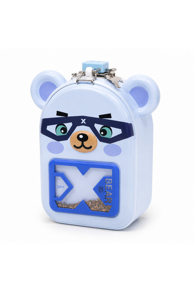 Prlk toys Lucky Bear Lockable Metal Piggy Bank Blue – Money Box with Key 15 c...