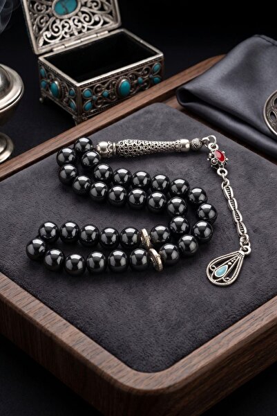 Prestige Natural Hematite Stone 33 Prayer Beads with Metal Tassel 10mm Sphere...