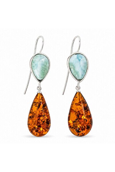 craftmystic Cercei Argint 925 cu Chihlimbar si Larimar - Echilibru si Feminitate