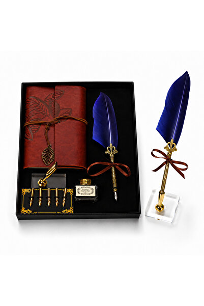 craftmystic Set Stilou cu Pana Albastru si Jurnal Vintage - Inspiratie si Ele...