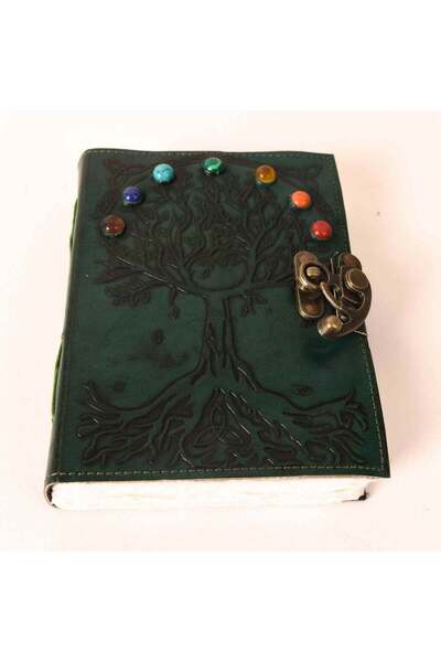 craftmystic Jurnal Vintage din Piele Naturala cu Arborele Chakrelor si 7 Piet...