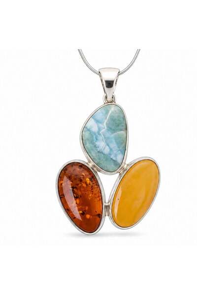 craftmystic Colier Argint 925 Oval cu Chihlimbar si Larimar - Calm si Echilib...