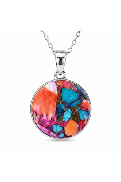craftmystic 925 Silver Necklace with Oval Pink Dahlia Turquoise - Balance and...