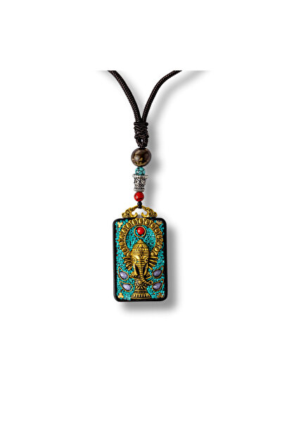 craftmystic Nepalese Ebony Thangka Necklace with Ganesha Symbol - Spiritual P...