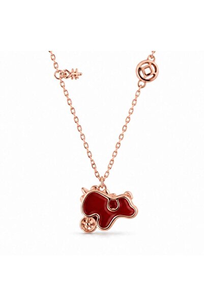 craftmystic Colier Argint 925 Rose Gold cu Agat Rosu forma calut- Energie, Cu...
