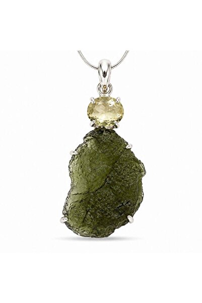 craftmystic 925 Silver Necklace with Moldavite and Libyan Desert Stone - Clar...
