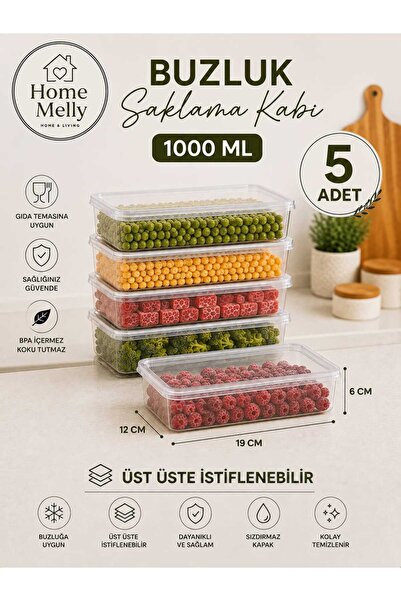 btm home Set of 5 1 Liter Storage Containers with Self-Lid, Suitable for Deep...