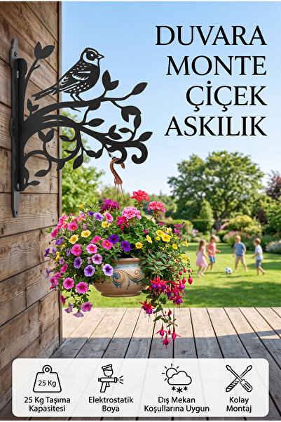 Santa Clara Dekoratif Kus Figürlü Metal Çiçeklik Saksı Standı Saksılık, Balko...