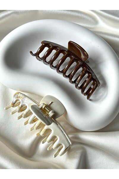 Alveole Jewelry Mermer Desenli Sedefli Büyük Mandal Toka Seti